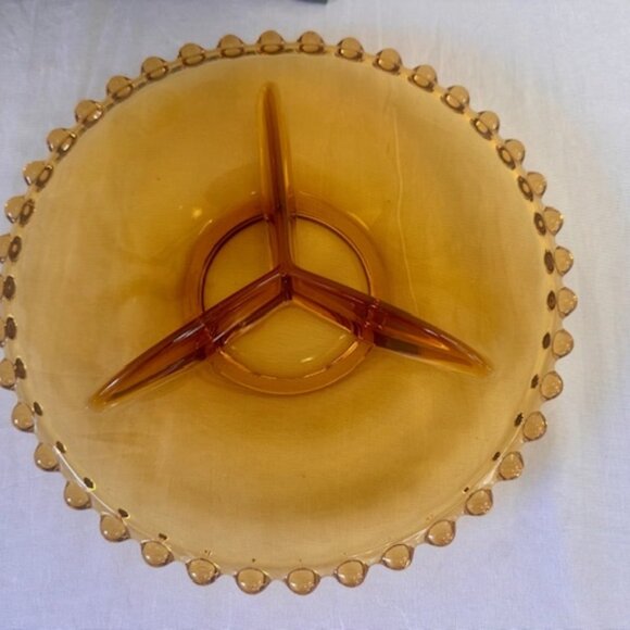 Vintage Amber Divided Relish Dish with Candlewick-Style Beaded Edge – MCM - Picture 3 of 4